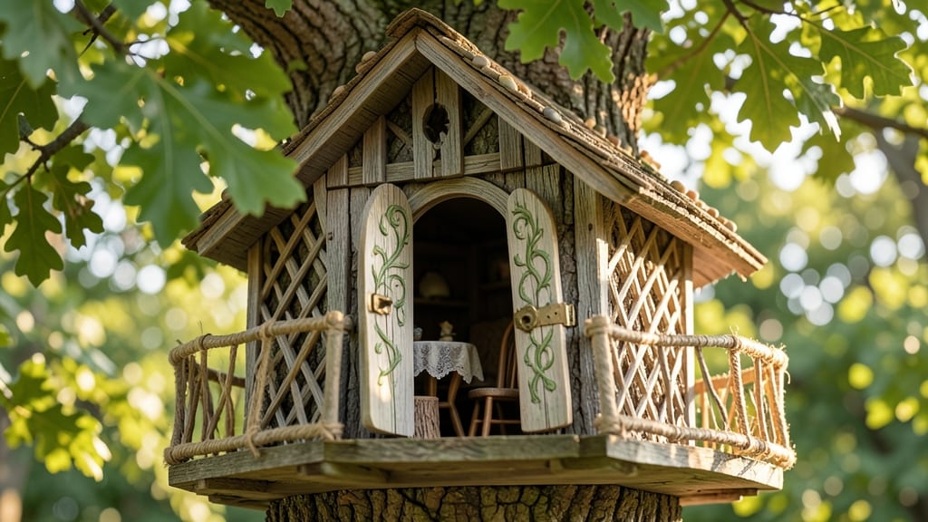 Treehouse with a Fairy Door and Tiny Furniture